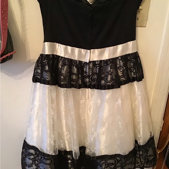 Jessica McClintock for Gunne Sax black & white retro prom dress, sz 7 strapless. - Picture 7 of 13